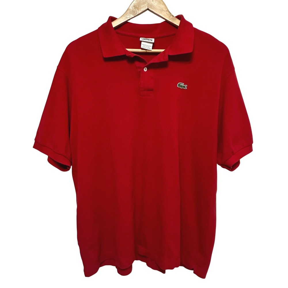 Lacoste Polo Shirt Mens 8 Red Short Sleeve Pique Cotton Crocodile Logo Casual